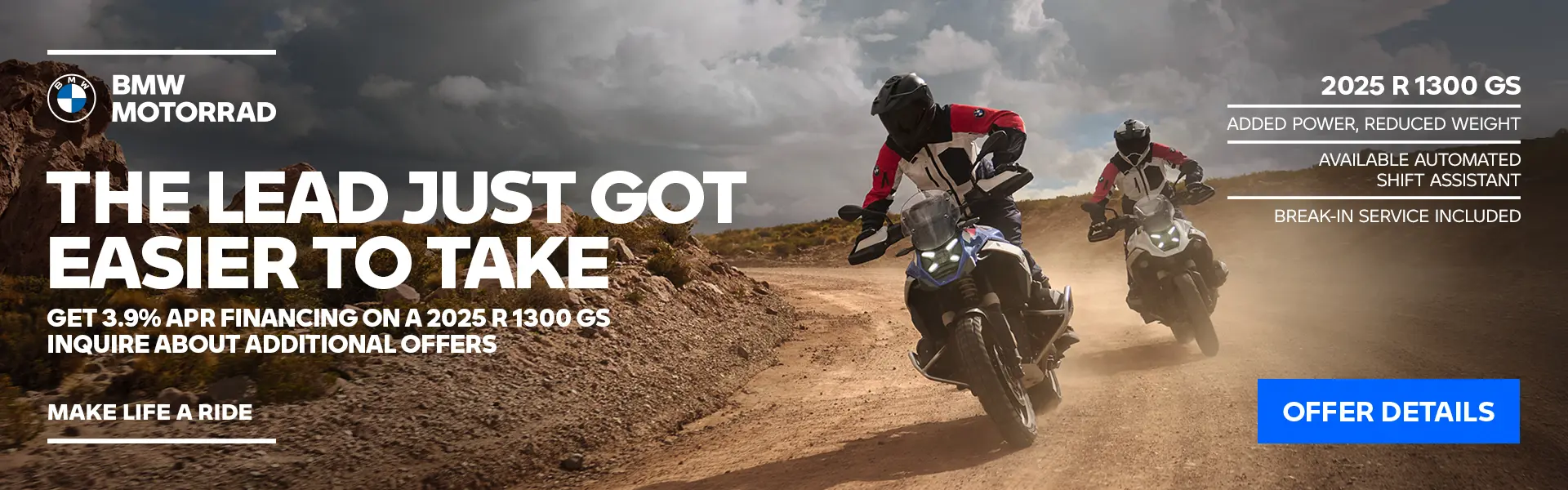 Get 3.9% APR financing on a 2025 R 1300 GS